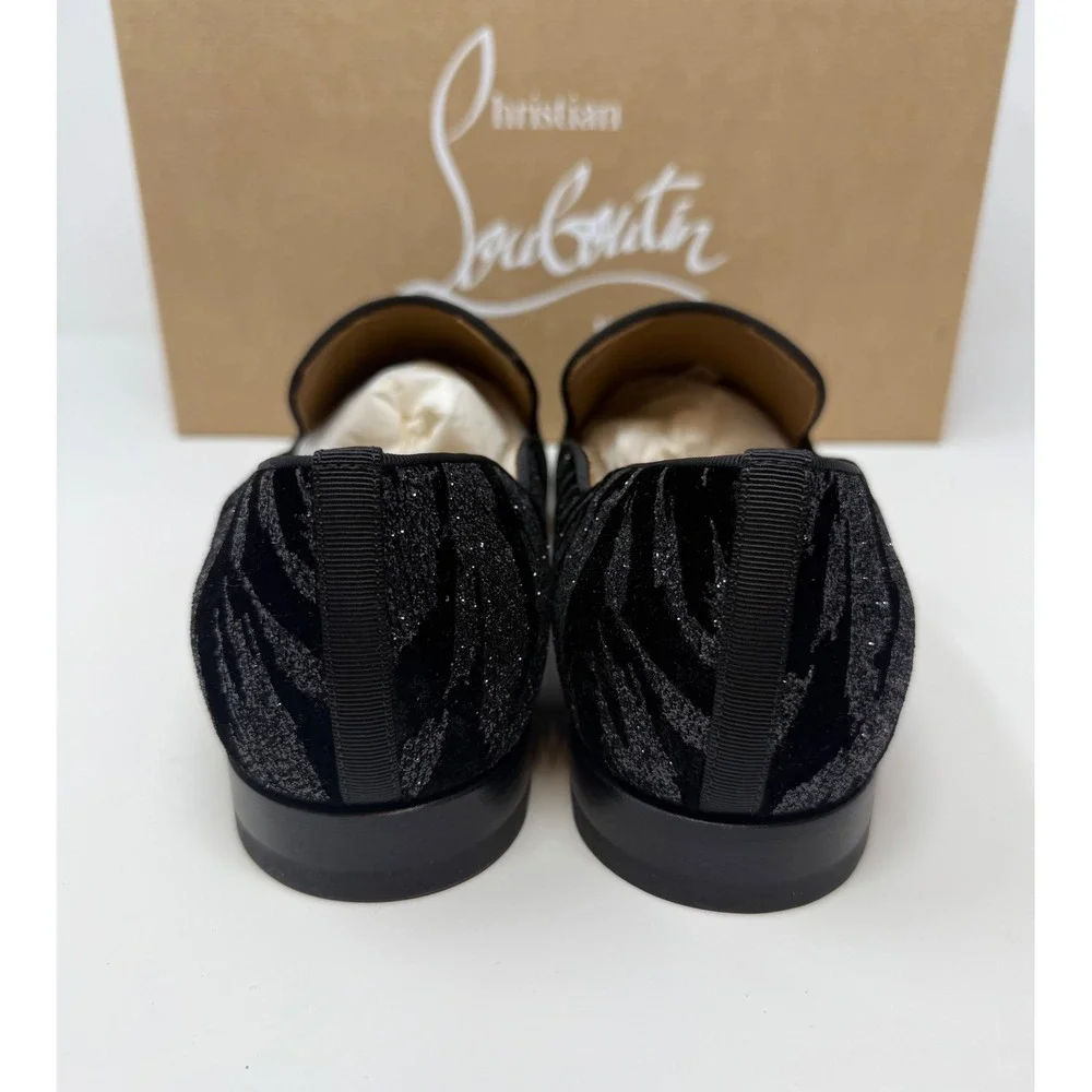 Christian Louboutin Dandy Chick Black Velvet Glitter Loafers Size 8
